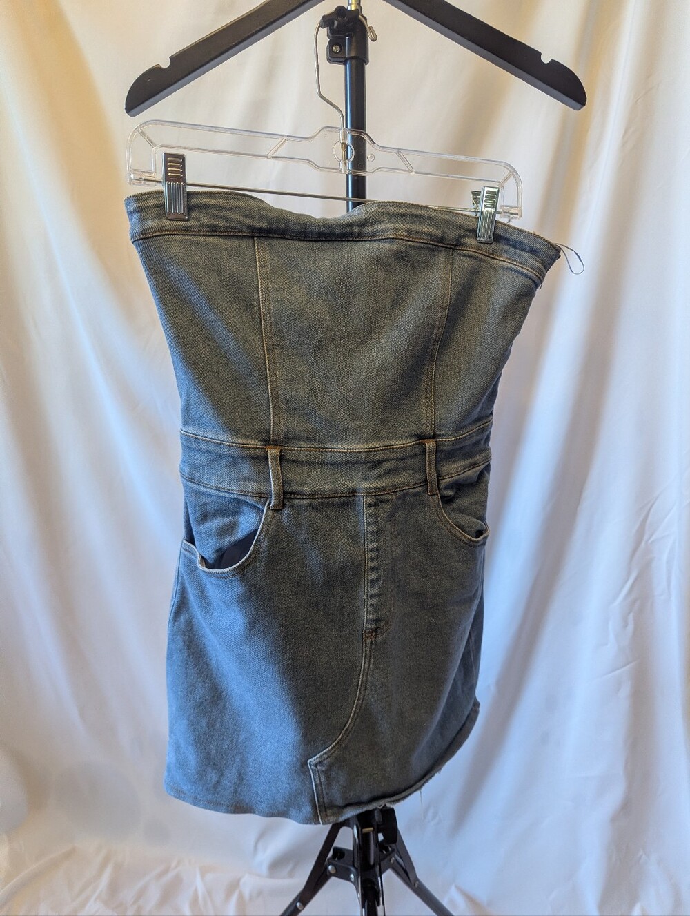 Strapless Denim Mini Dress - Washed Denim